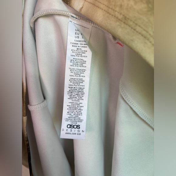 NWT ASOS Beige Blurred Marble Stripe Off One Shoulder Structured Mini Dress 14 - Picture 6 of 12